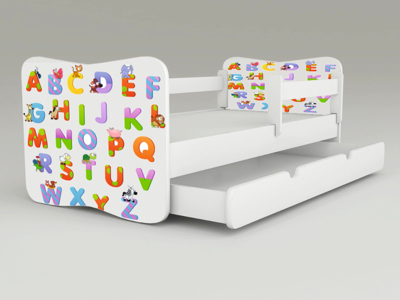 Detská posteľ s odnímateľnými bočnicami + šuflík Abeceda